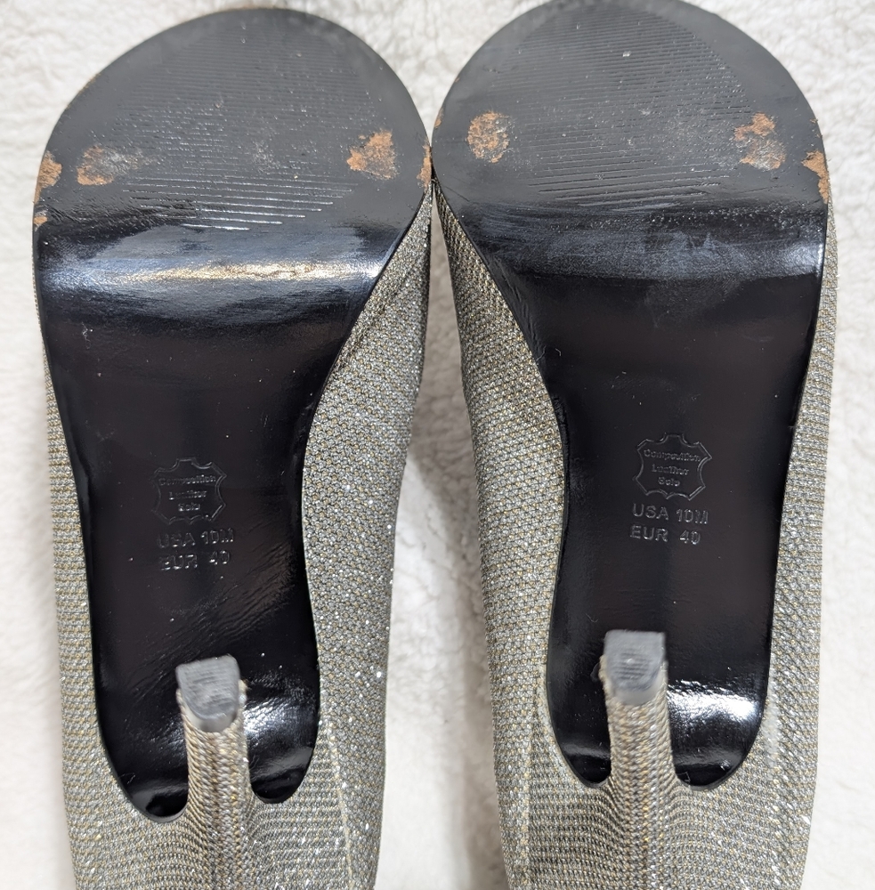 Adrianna Papell Boutique Glitter Silver Strap Pump Heels Gold Accent Sz 10 - Picture 12 of 12